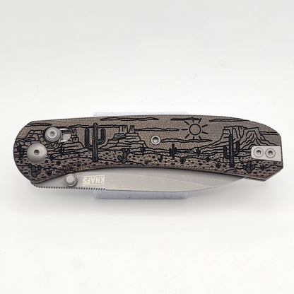 Knafs Lander 2 Pocket Knife - Moondust Micarta - Desert Horizon Lasering