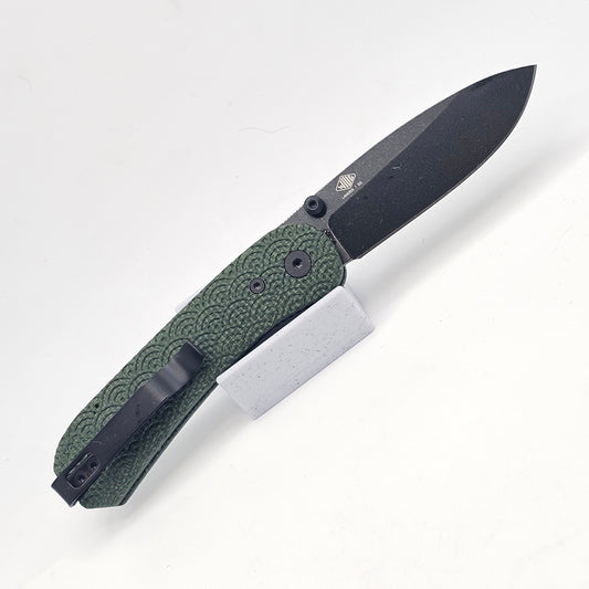Knafs Lander 1 Pocket Knife - Black D2 Blade - Seigaiha Green Micarta