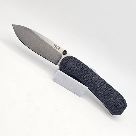 Knafs Lander 1 Pocket Knife - Stonewash D2 Blade - Seigaiha Black Micarta