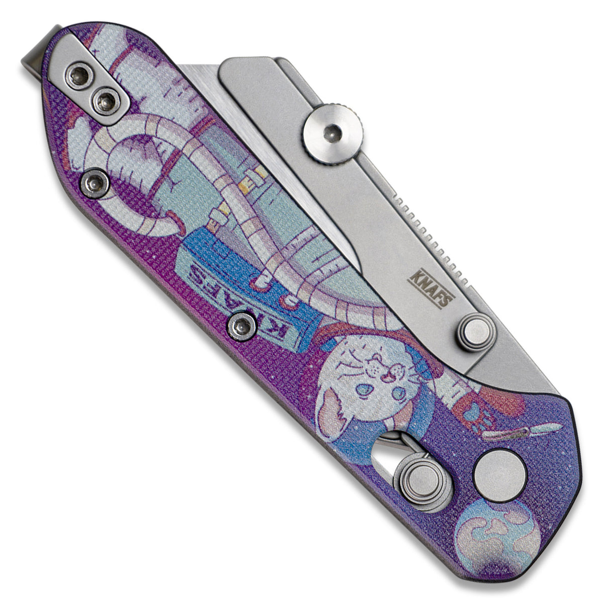 Knafs Yuti - Utility Knife - UV Printed G10 - Kitty Cosmo Crew